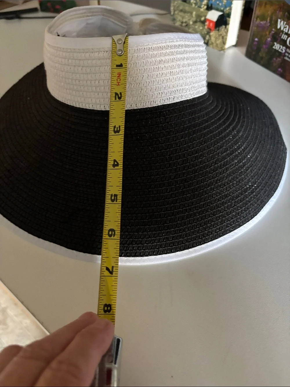 Women’s Black and White Straw Visor Hat with Adjustable Band